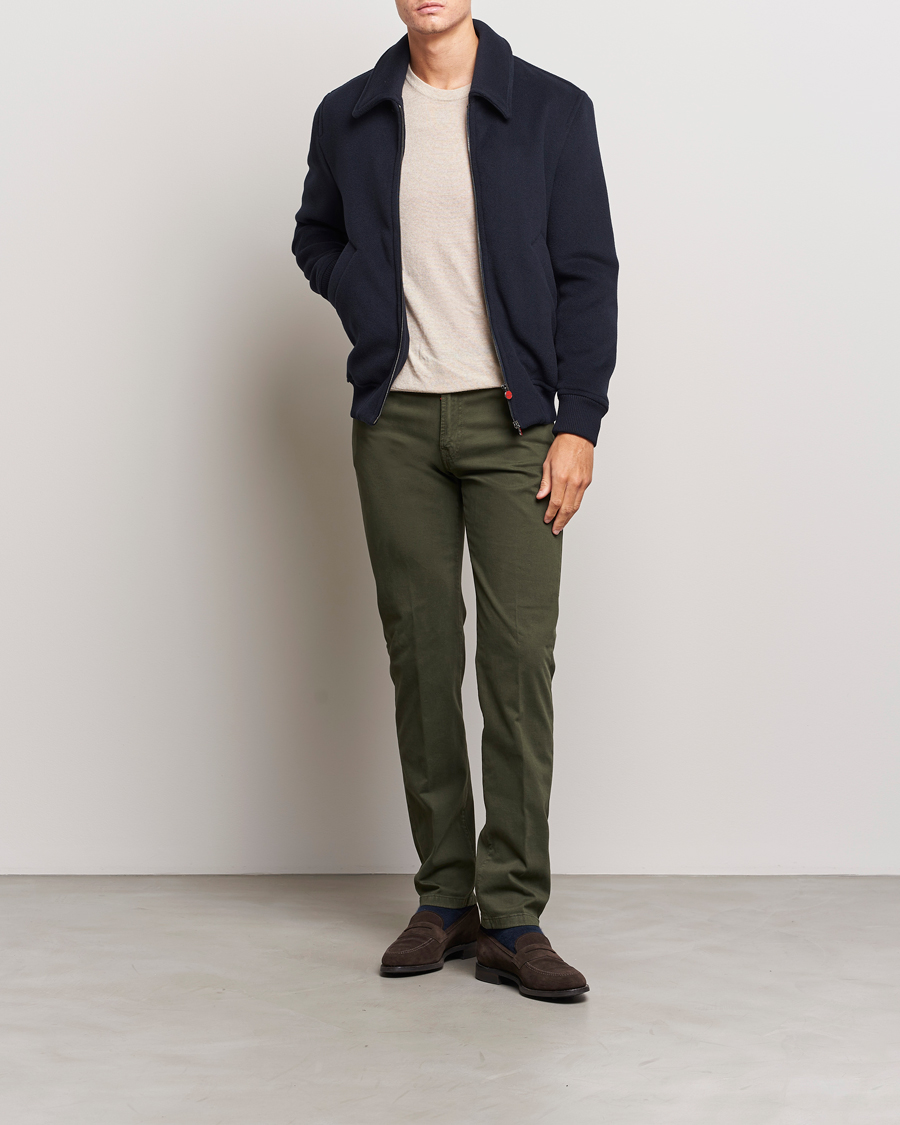 Heren | Broeken | Kiton | Slim Fit Cashmere/Cotton 5-Pocket Pants Dark Green