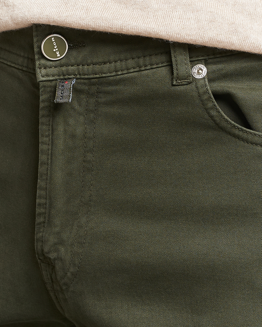 Heren | Broeken | Kiton | Slim Fit Cashmere/Cotton 5-Pocket Pants Dark Green