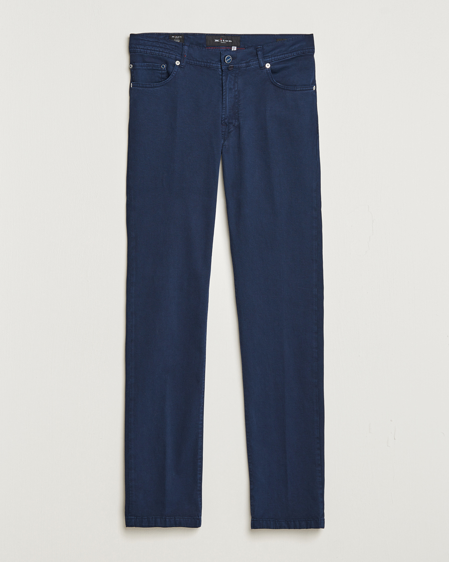 Heren | Broeken | Kiton | Slim Fit Cashmere/Cotton 5-Pocket Pants Navy
