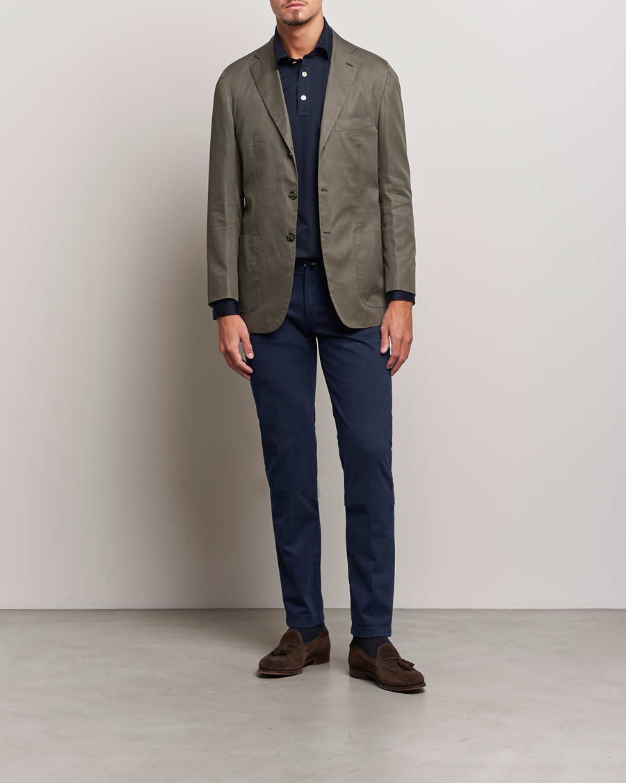 Heren | Broeken | Kiton | Slim Fit Cashmere/Cotton 5-Pocket Pants Navy