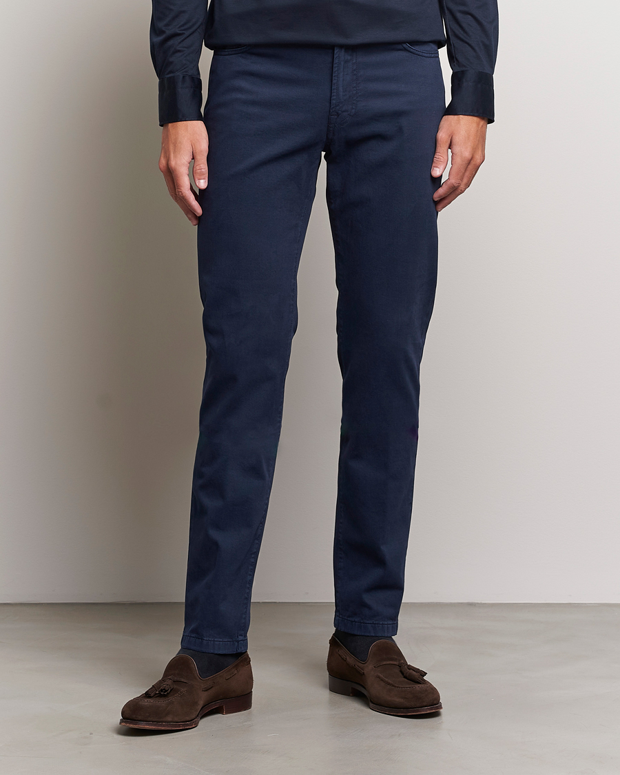 Heren | Broeken | Kiton | Slim Fit Cashmere/Cotton 5-Pocket Pants Navy