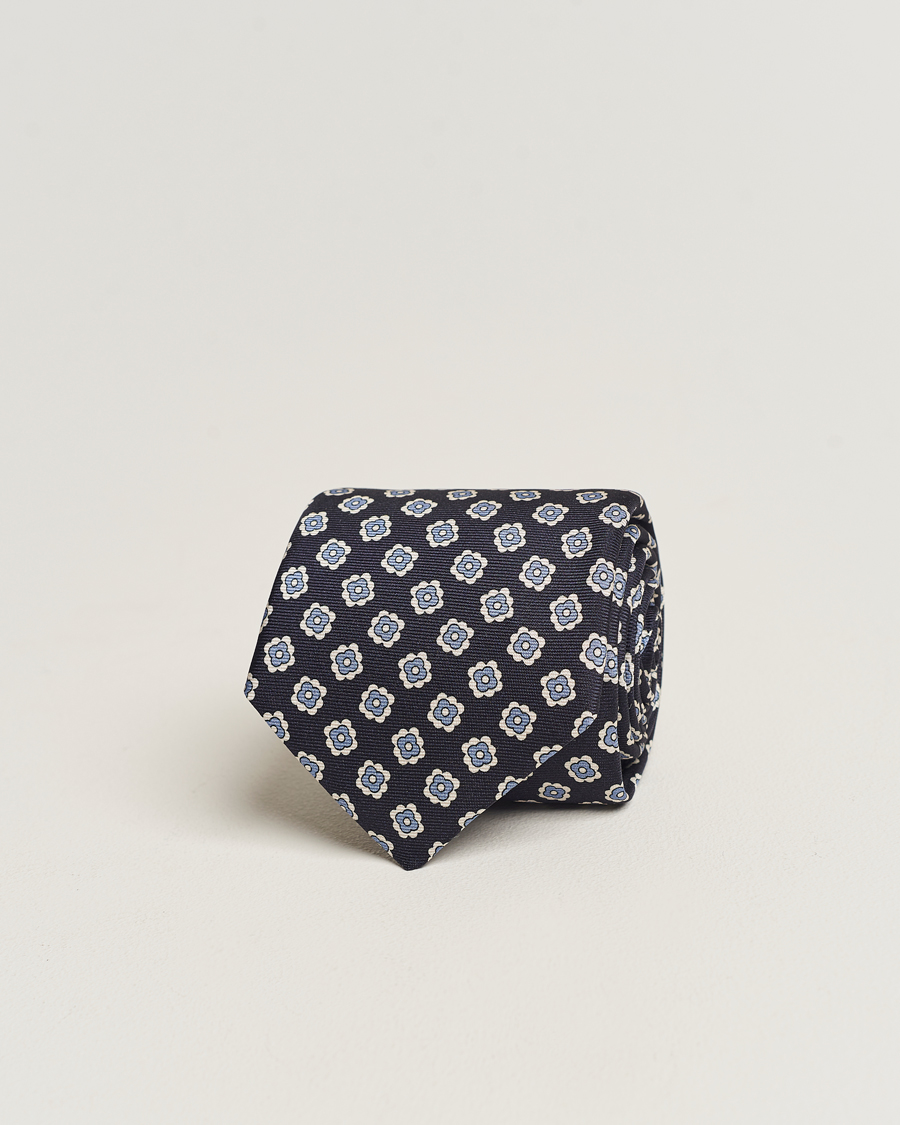 Heren | Kiton Flower Print Silk Tie Navy | Kiton | Flower Print Silk Tie Navy