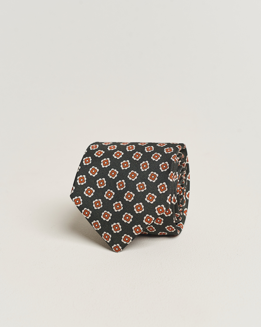 Heren | Kiton Flower Print Silk Tie Dark Green | Kiton | Flower Print Silk Tie Dark Green
