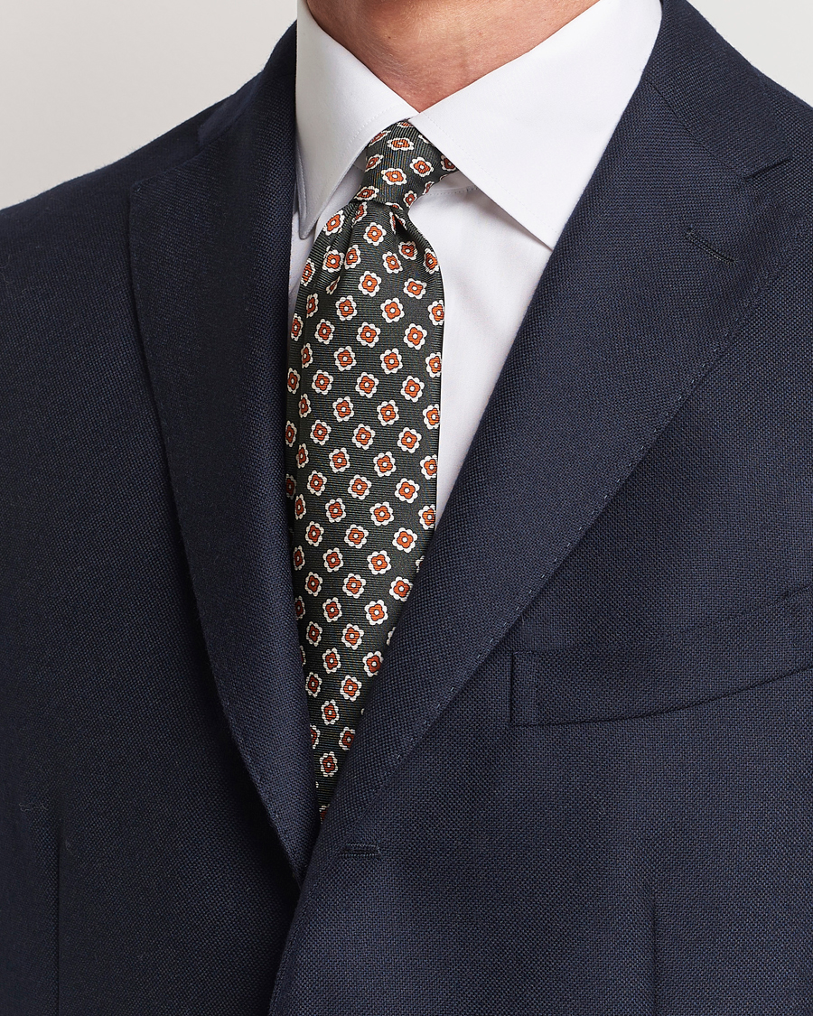 Heren | Kiton Flower Print Silk Tie Dark Green | Kiton | Flower Print Silk Tie Dark Green