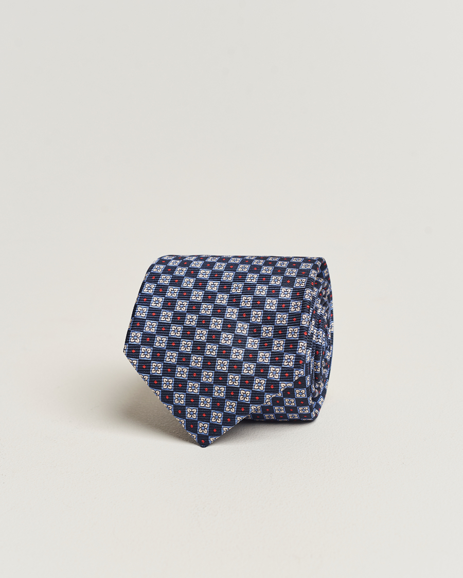 Heren | Kiton Micro Print Silk Tie Navy | Kiton | Micro Print Silk Tie Navy