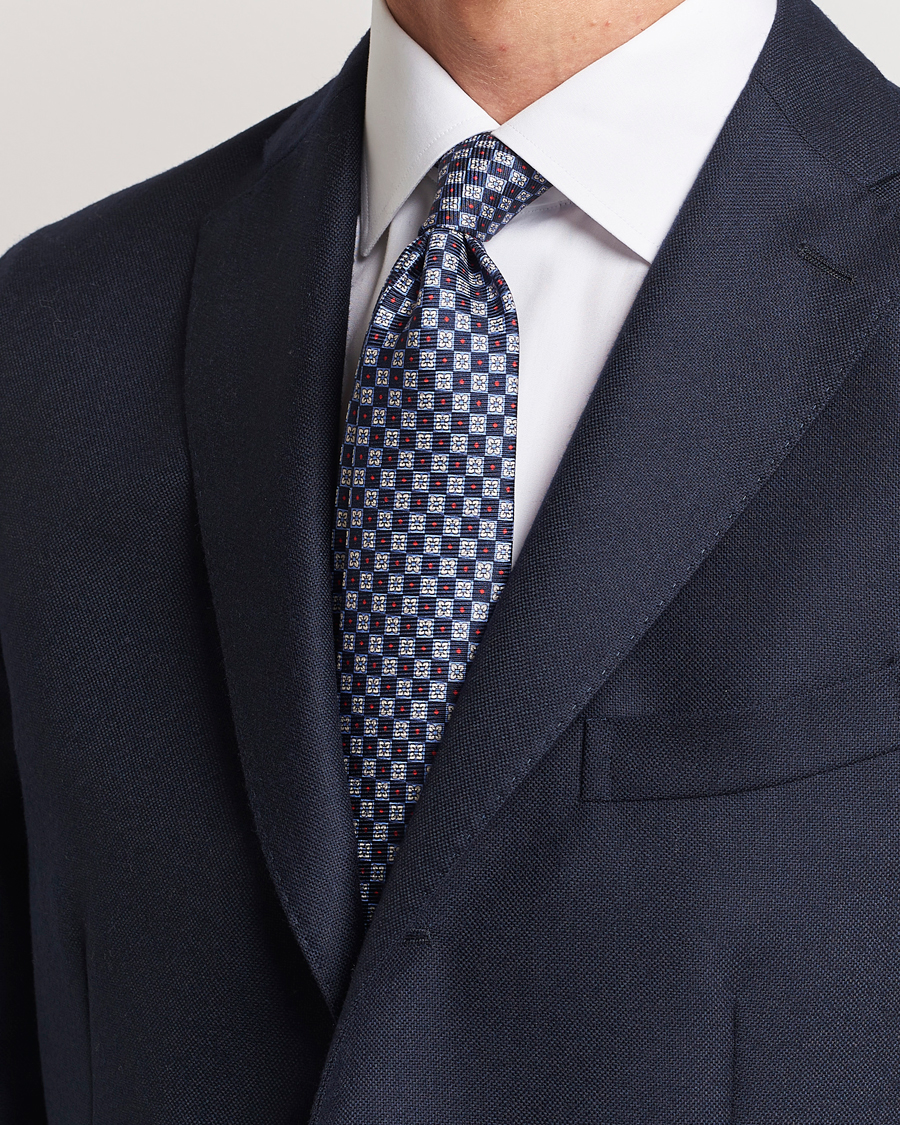 Heren | Kiton Micro Print Silk Tie Navy | Kiton | Micro Print Silk Tie Navy
