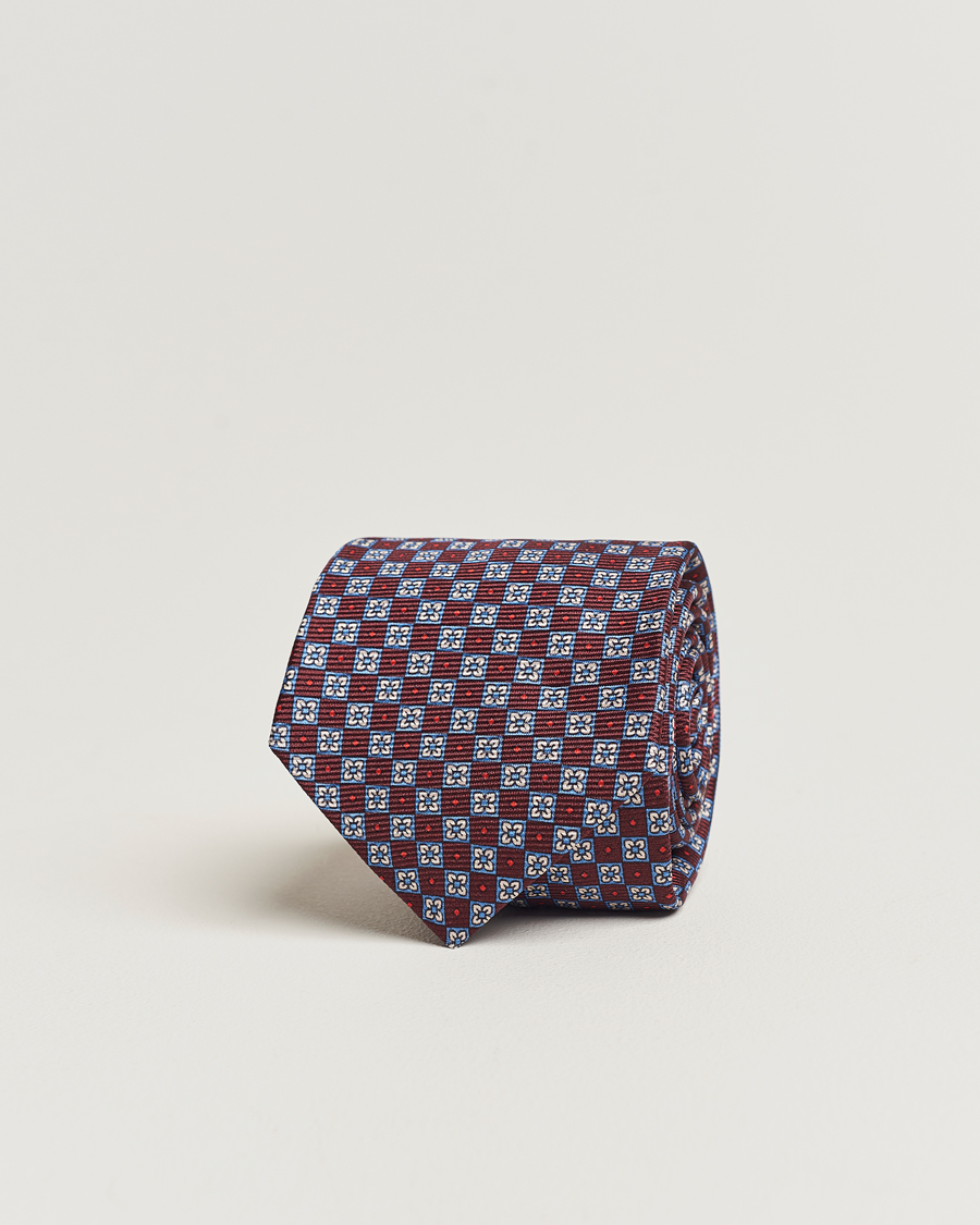 Heren | Kiton Micro Print Silk Tie Burgundy | Kiton | Micro Print Silk Tie Burgundy