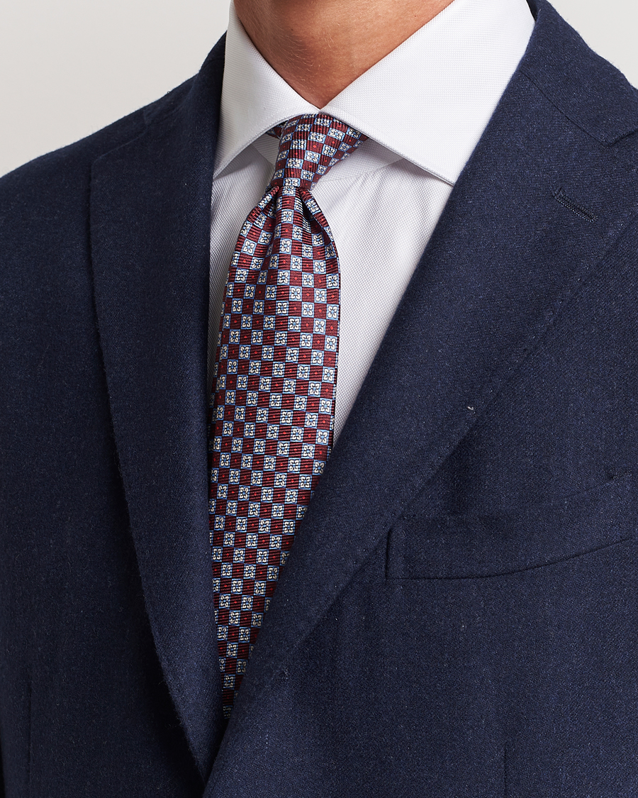 Heren | Kiton Micro Print Silk Tie Burgundy | Kiton | Micro Print Silk Tie Burgundy