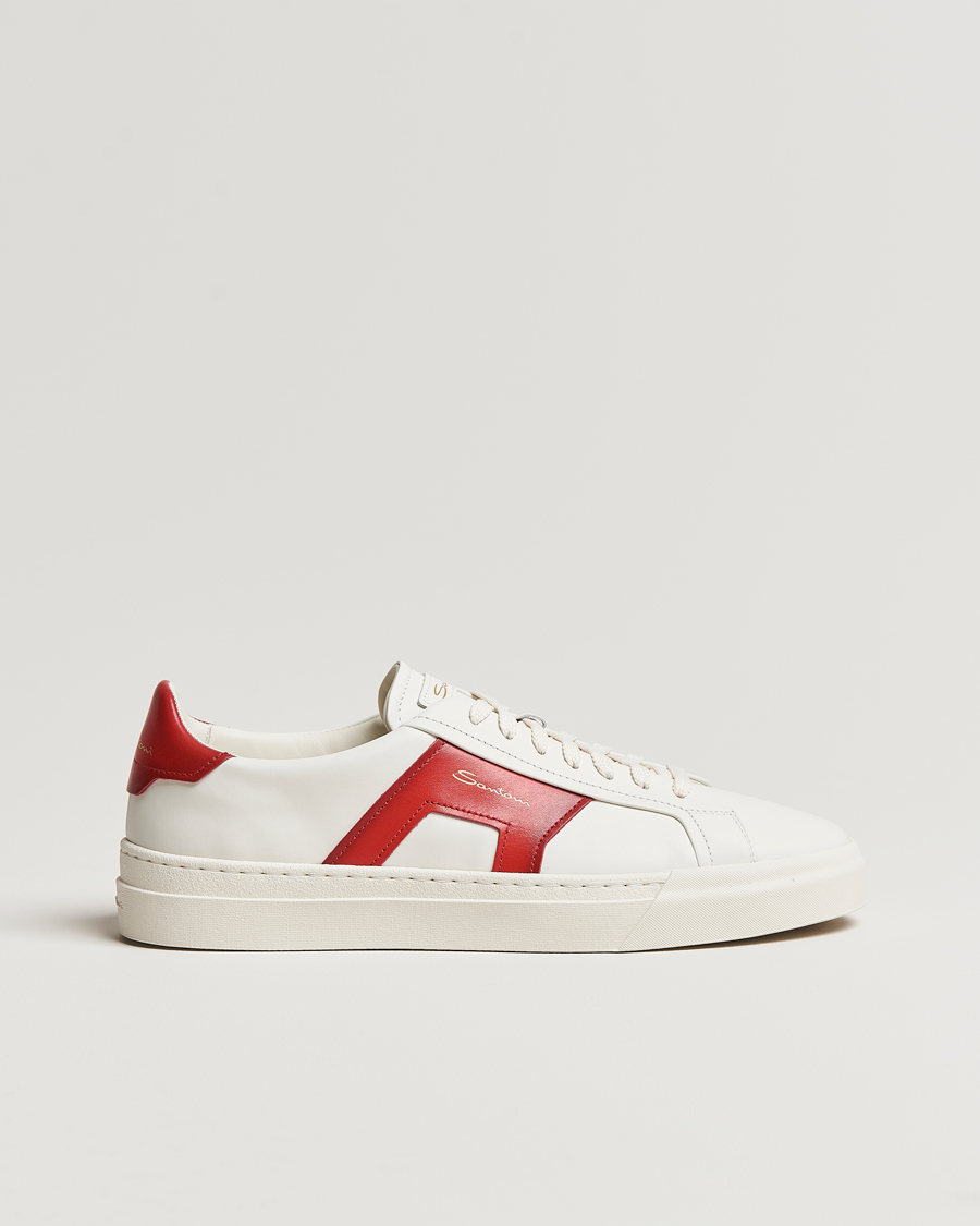 Heren | Santoni Double Buckle Sneakers White/Red | Santoni | Double Buckle Sneakers White/Red