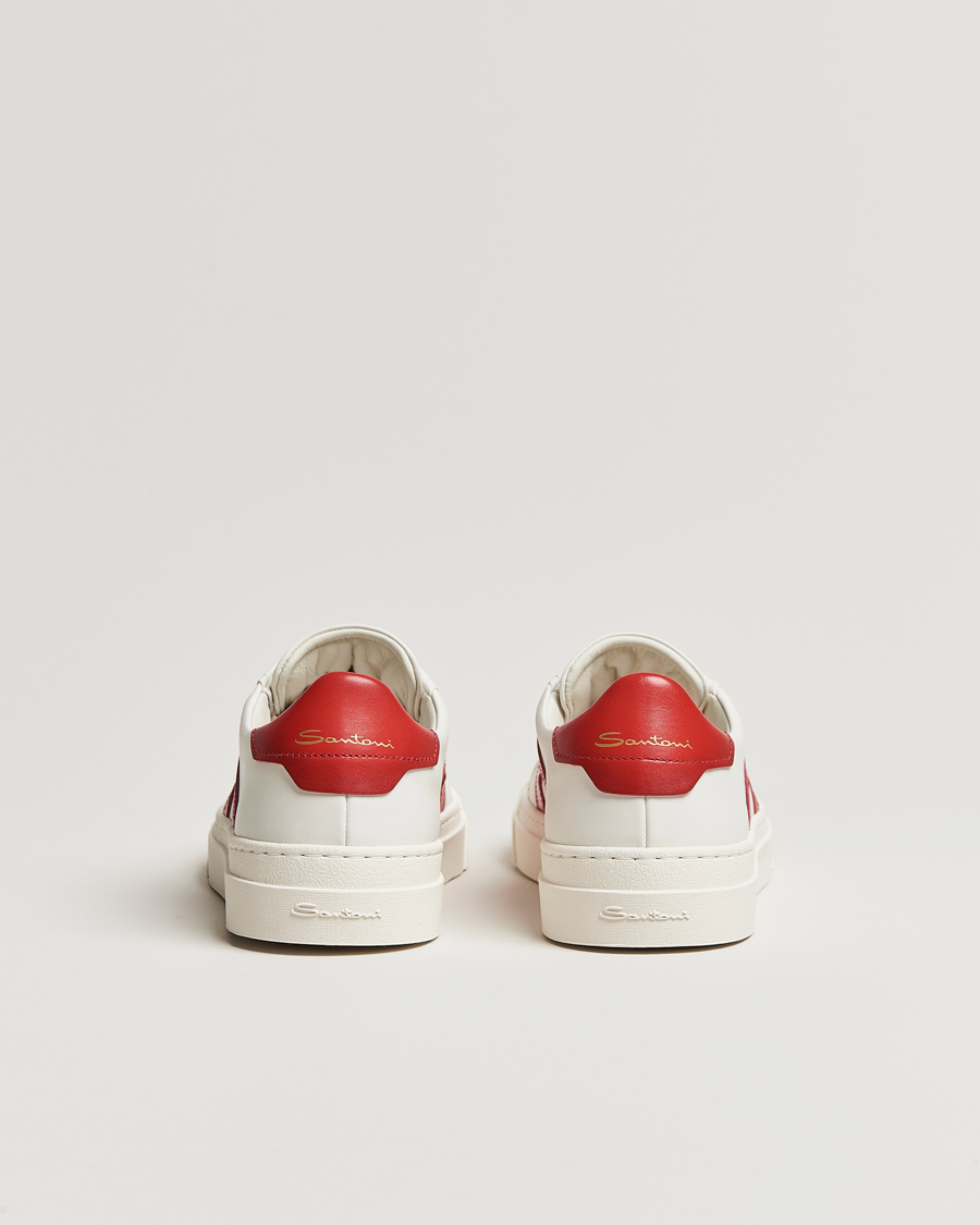Heren | Santoni Double Buckle Sneakers White/Red | Santoni | Double Buckle Sneakers White/Red