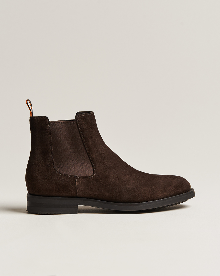 Heren | Handgemaakte schoenen | Santoni | Chelsea Boots Dark Brown Suede