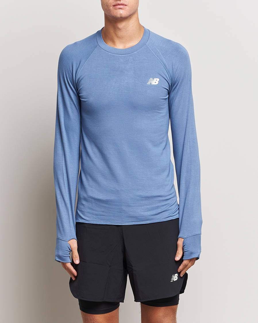 Heren | T-shirts | New Balance | Running Q Speed Jacquard Long Sleeve T-Shirt Mercury Blue