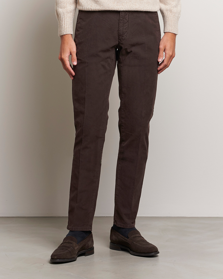 Heren | Broeken | Incotex | Slim Fit Garment Dyed Slacks Dark Brown