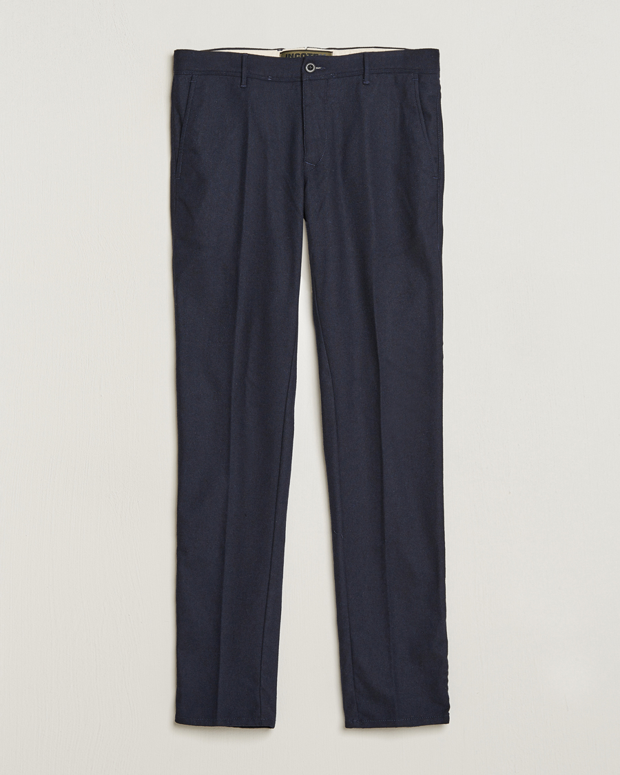 Heren | Broeken | Incotex | Slim Fit Washed Flannel Stretch Slacks Navy