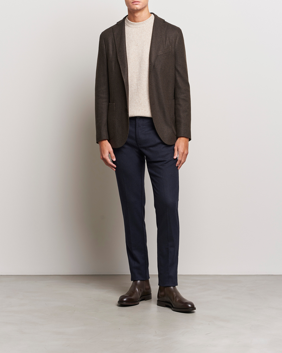 Heren | Broeken | Incotex | Slim Fit Washed Flannel Stretch Slacks Navy