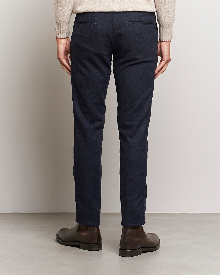 Heren | Broeken | Incotex | Slim Fit Washed Flannel Stretch Slacks Navy