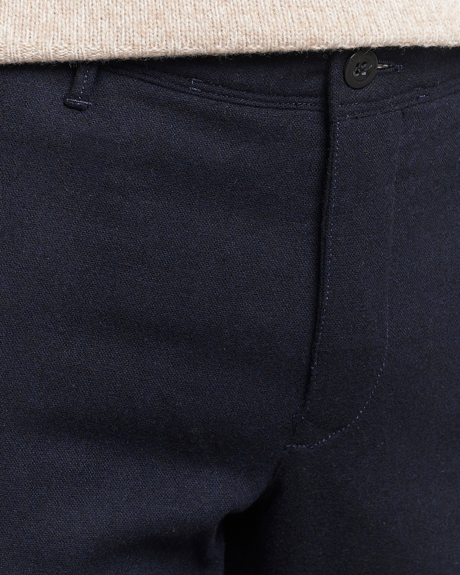 Heren | Broeken | Incotex | Slim Fit Washed Flannel Stretch Slacks Navy