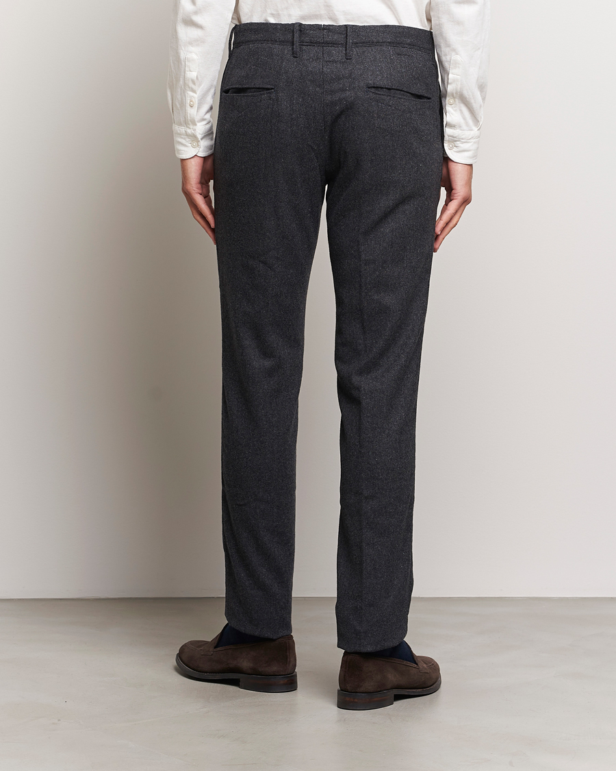 Heren | Broeken | Incotex | Slim Fit Washed Flannel Stretch Slacks Dark Grey