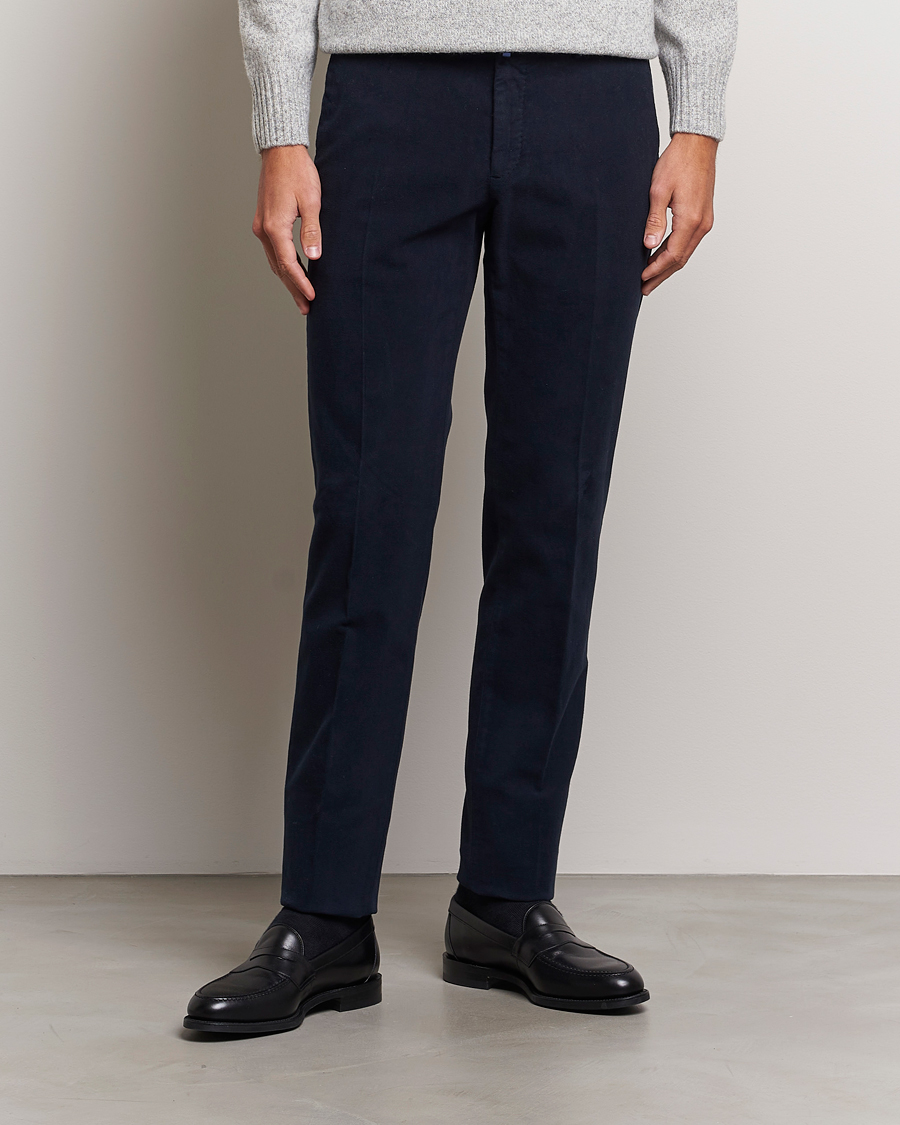 Heren | Broeken | Incotex | Slim Fit Luxury Moleskine Trousers Navy