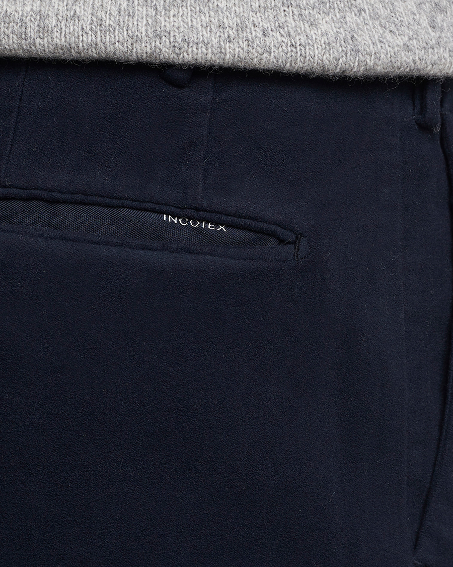 Heren | Broeken | Incotex | Slim Fit Luxury Moleskine Trousers Navy
