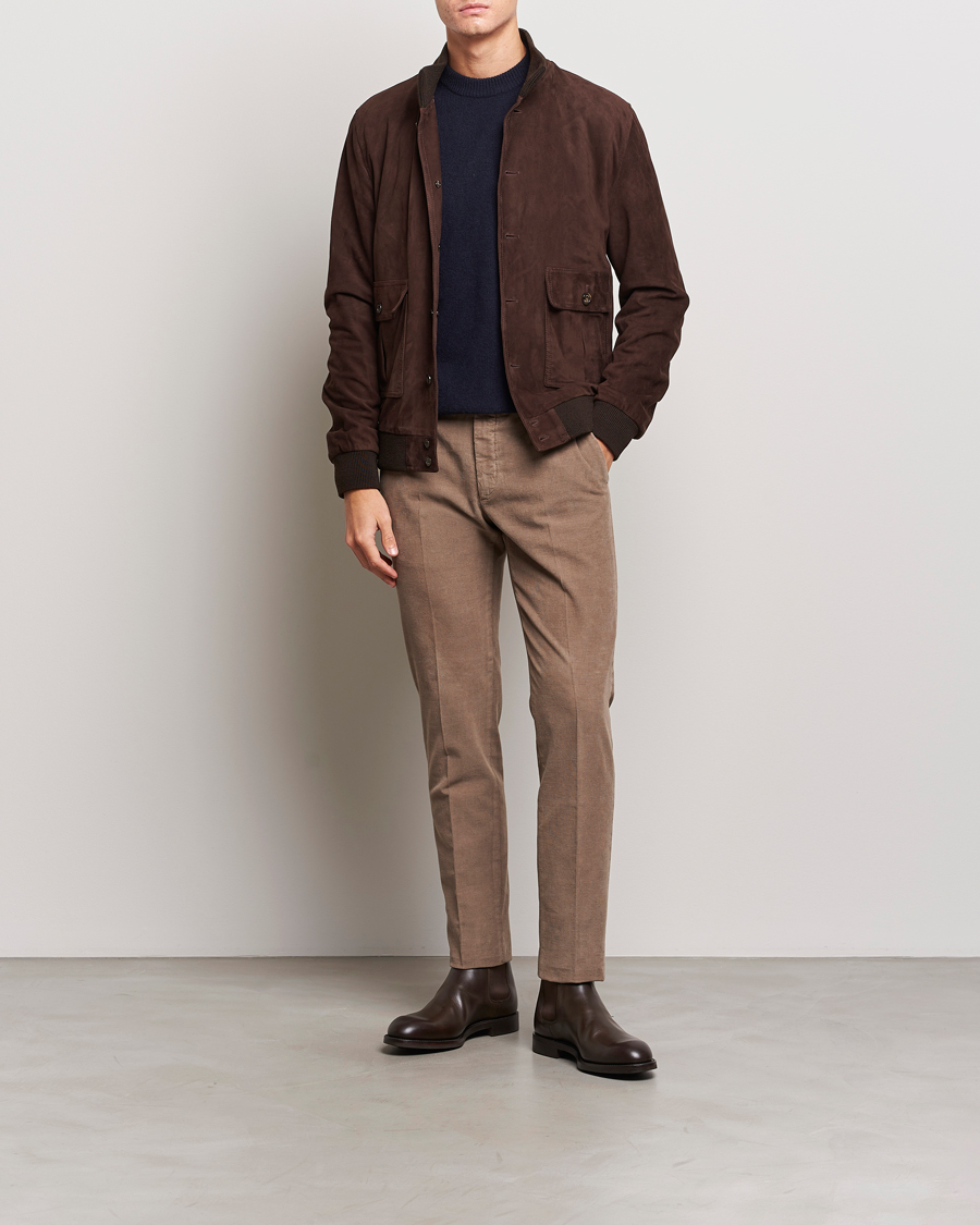Heren | Broeken | Incotex | Slim Fit Soft Corduroy Trousers Taupe