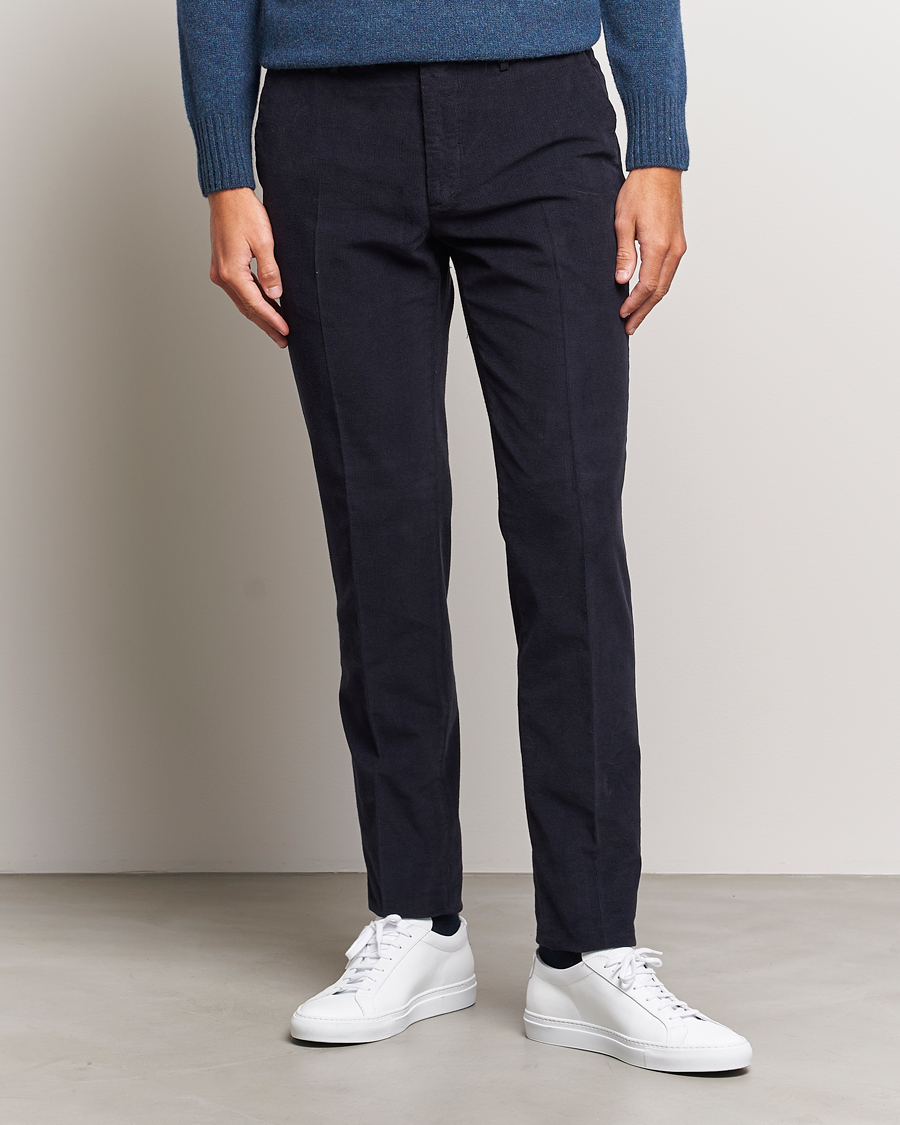 Heren | Broeken | Incotex | Slim Fit Soft Corduroy Trousers Navy