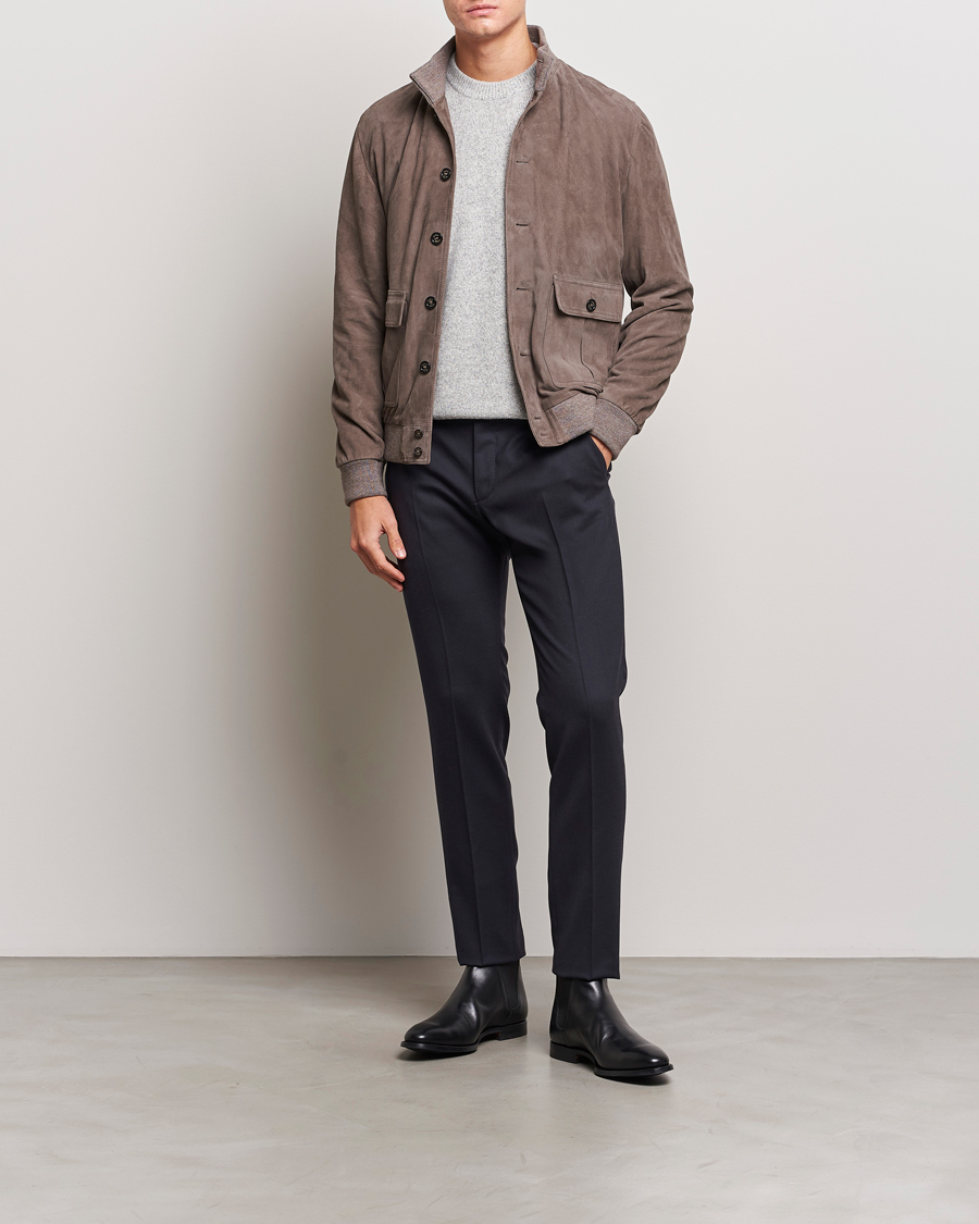 Heren | Broeken | Incotex | Slim Fit Washable Flannel Trousers Navy