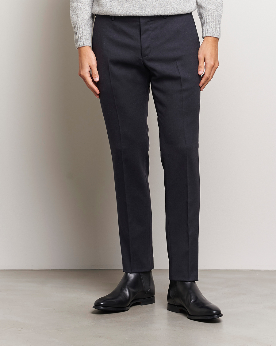 Heren | Broeken | Incotex | Slim Fit Washable Flannel Trousers Navy