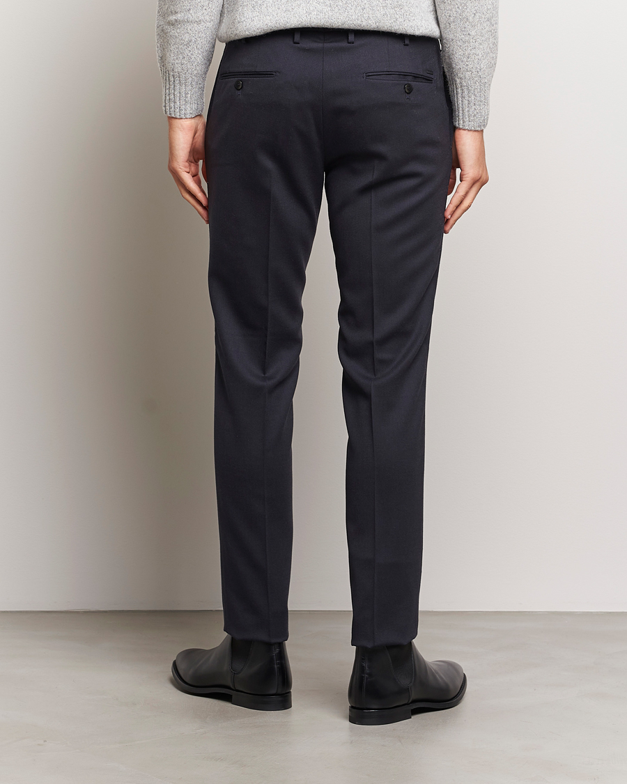 Heren | Broeken | Incotex | Slim Fit Washable Flannel Trousers Navy
