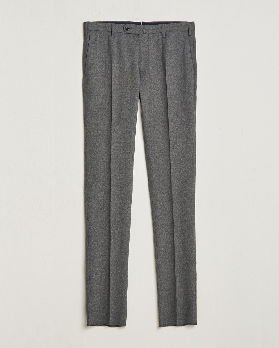 Heren | Broeken | Incotex | Slim Fit Washable Flannel Trousers Grey Melange
