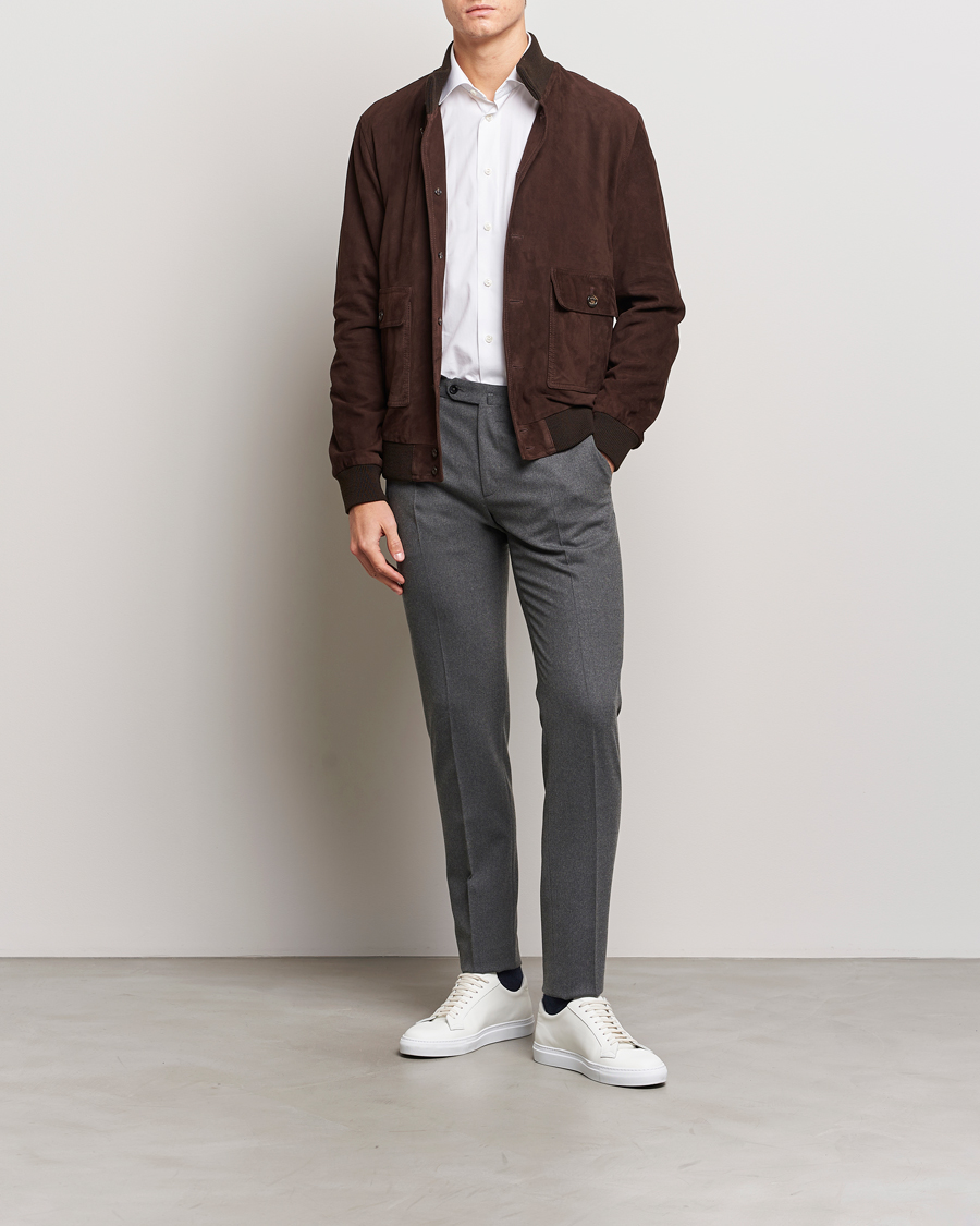 Heren | Broeken | Incotex | Slim Fit Washable Flannel Trousers Grey Melange
