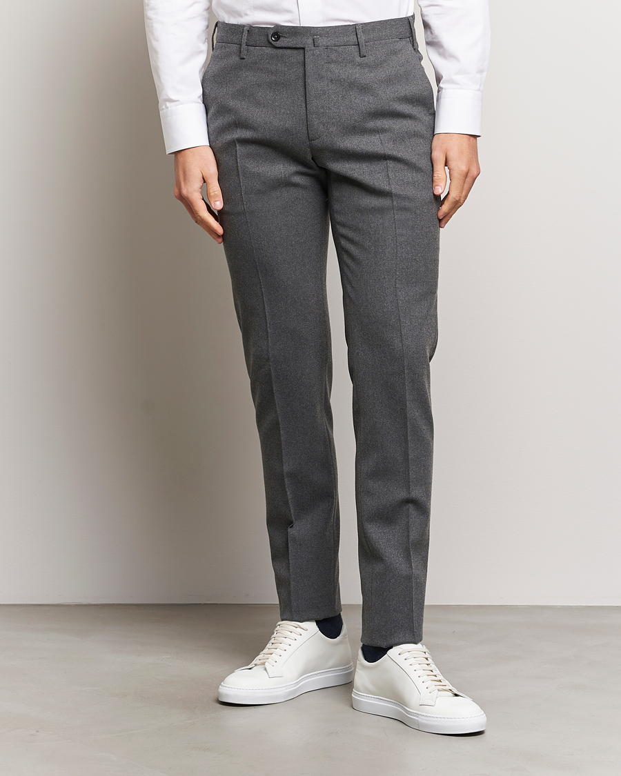 Heren | Broeken | Incotex | Slim Fit Washable Flannel Trousers Grey Melange