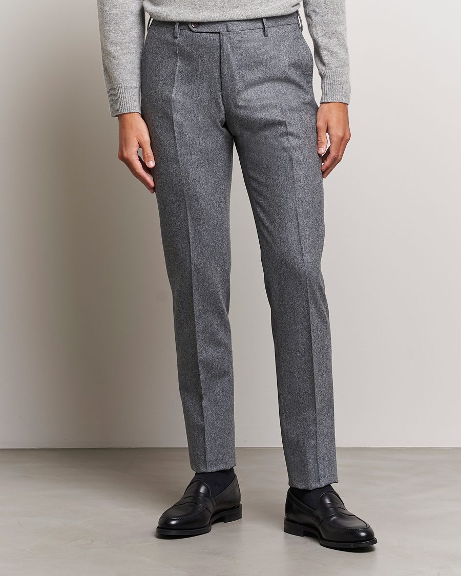 Heren | Broeken | Incotex | Slim Fit Carded Flannel Trousers Grey Melange
