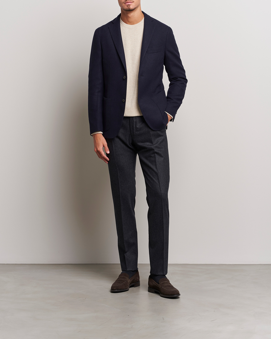 Heren | Broeken | Incotex | Slim Fit Carded Flannel Trousers Dark Grey