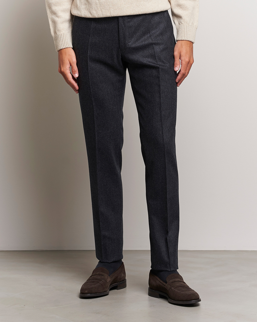 Heren | Broeken | Incotex | Slim Fit Carded Flannel Trousers Dark Grey