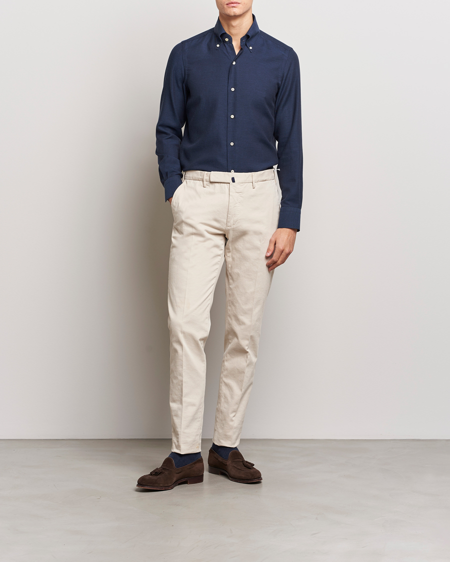 Heren | Overhemden | Finamore Napoli | Milano Slim Cashmere BD Shirt Navy