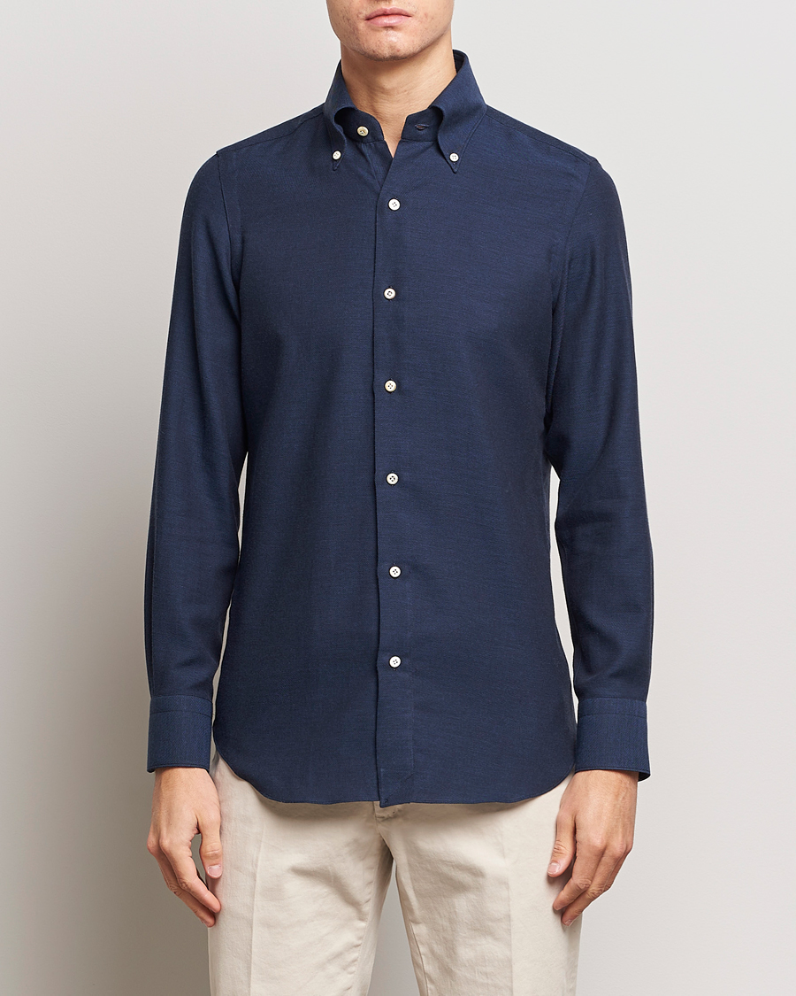 Heren | Overhemden | Finamore Napoli | Milano Slim Cashmere BD Shirt Navy