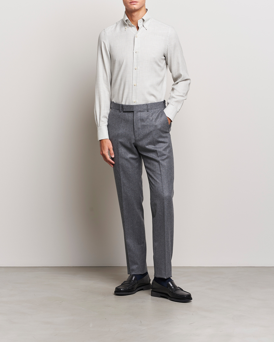 Heren | Overhemden | Finamore Napoli | Milano Slim Cashmere BD Shirt Light Grey