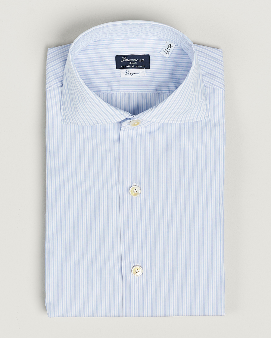 Heren | Zakelijke overhemden | Finamore Napoli | Milano Slim Washed Dress Shirt Blue Stripe