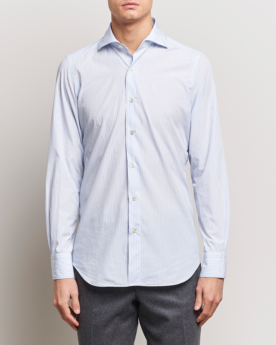 Heren | Zakelijke overhemden | Finamore Napoli | Milano Slim Washed Dress Shirt Blue Stripe