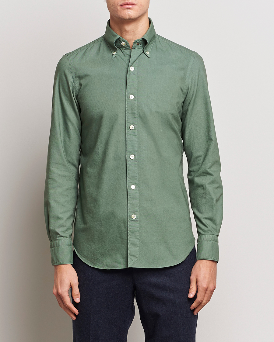 Heren | Overhemden | Finamore Napoli | Tokyo Slim Oxford Button Down Shirt Olive