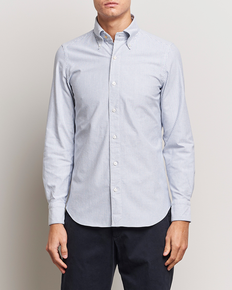Heren |  | Finamore Napoli | Tokyo Slim Oxford Button Down Shirt Blue Stripe
