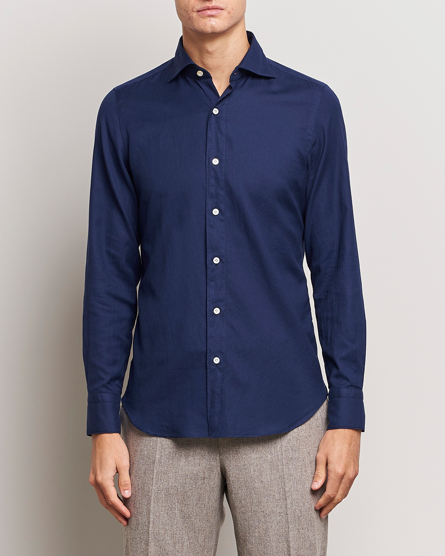 Heren | Flanellen overhemden | Finamore Napoli | Tokyo Slim Flannel Shirt Navy
