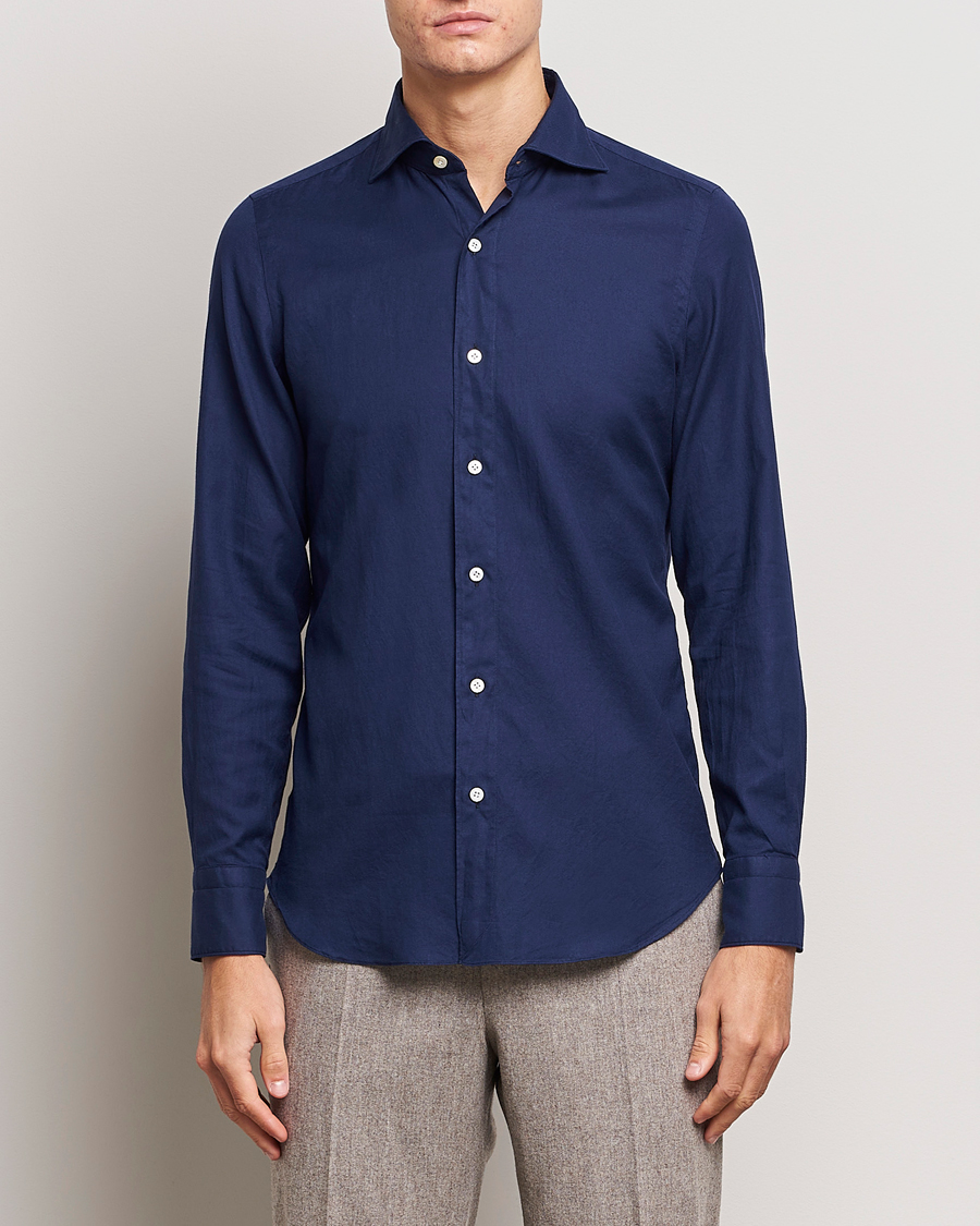 Heren | Overhemden | Finamore Napoli | Tokyo Slim Flannel Shirt Navy