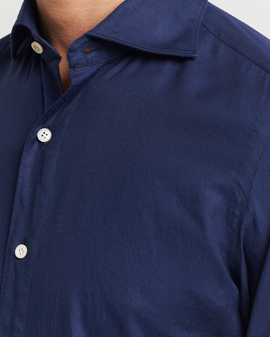 Heren | Overhemden | Finamore Napoli | Tokyo Slim Flannel Shirt Navy