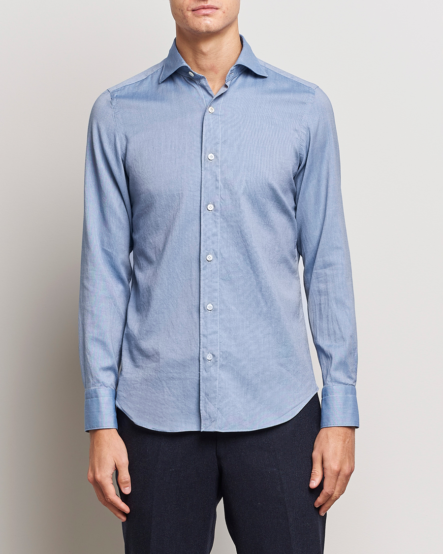 Heren | Overhemden | Finamore Napoli | Tokyo Slim Flannel Shirt Light Blue
