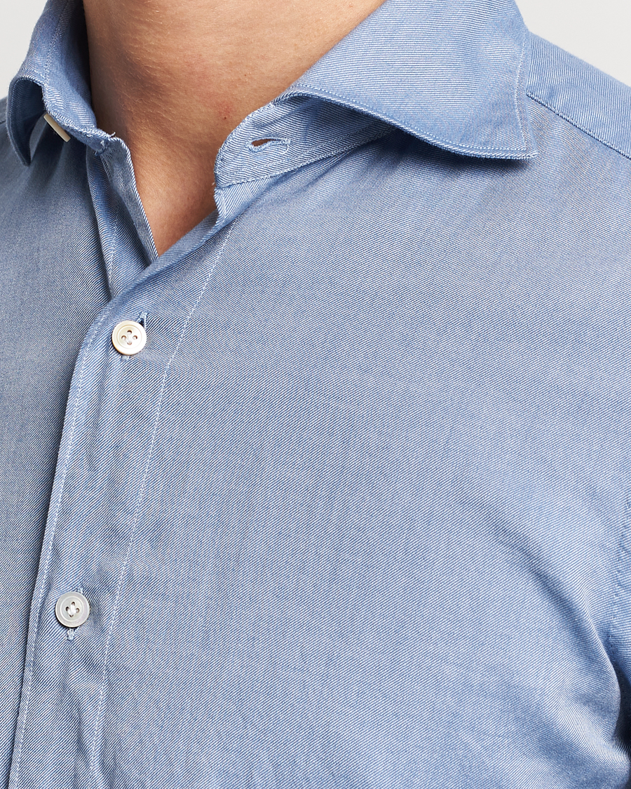 Heren | Overhemden | Finamore Napoli | Tokyo Slim Flannel Shirt Light Blue