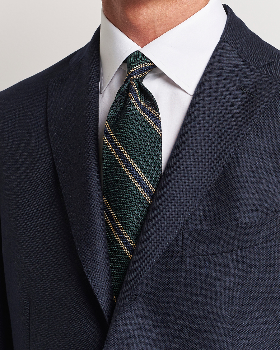 Heren |  | Finamore Napoli | Regimental Grenadine Silk Tie Green/Navy