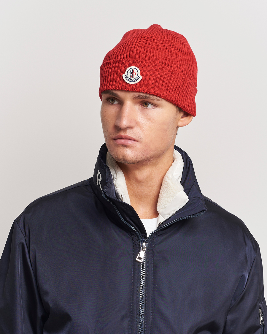 Heren |  | Moncler | Ribbed Wool Beanie Red