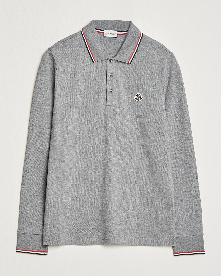 Heren | Polo's | Moncler | Contrast Rib Long Sleeve Polo Light Grey